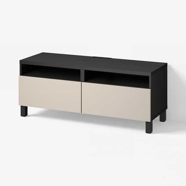 BESTÅ Tv-bänk med lådor, svartbrun/Lappviken/Stubbarp ljusgrå/beige, 120x42x48 cm