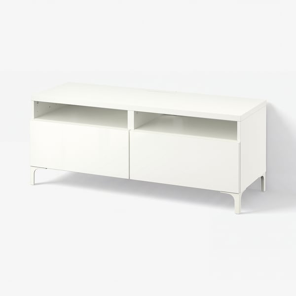 BESTÅ Tv-bänk med lådor, vit/Selsviken högglans/vit, 120x42x48 cm