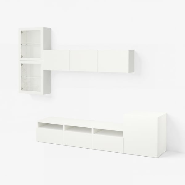 BESTÅ Tv-förvaring kombination/glasdörrar, vit/Lappviken vit klarglas, 300x42x211 cm