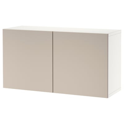 Beige BESTÅ-skåp, modern minimalistisk design, rektangelform, släta ytor.