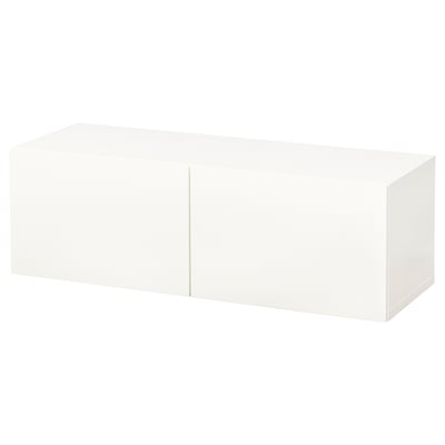 Vit BESTÅ-enhet, rektangulär, minimalistisk design, med släta ytor och rena linjer.