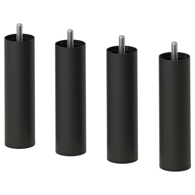 Fyra svarta metallben med plastfötter, cylindrisk form och gängad topp.