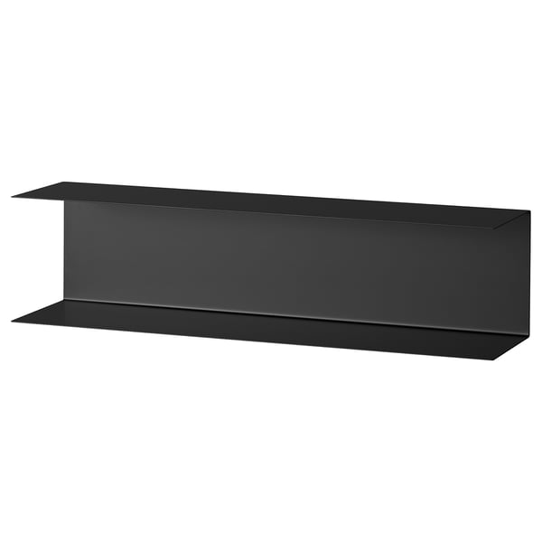 BOTKYRKA svart vägghylla, modern och rektangulär, för köksförvaring.