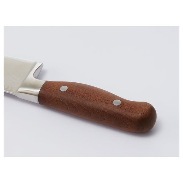Högkvalitativ kniv med trähandtag och slitstarkt blad i rostfritt stål.