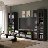 BRIMNES Tv-förvaring kombination/glasdörrar, svart, 340x41x190 cm