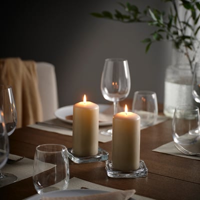 DAGLIGEN Blockljus utan doft, gråbeige, 14 cm 40 tim.