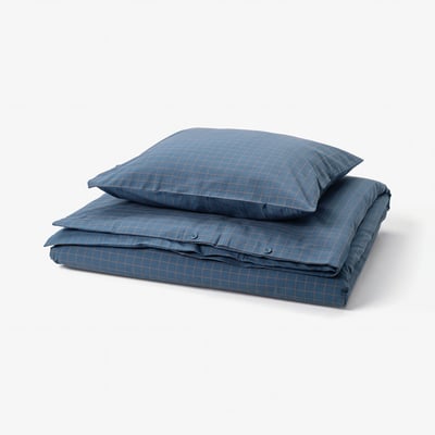 DOFTAKLEJA Påslakan 1 örngott, mörkblå/ljusbrun, 150x200/50x60 cm
