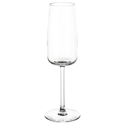 Klart, högt, smalt champagneglas; Elegant design, glänsande finish.