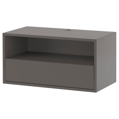 Mörkgrå EKET öppen hylla, rektangulär, modern design, tillverkad av spånskiva och träfiberskiva.