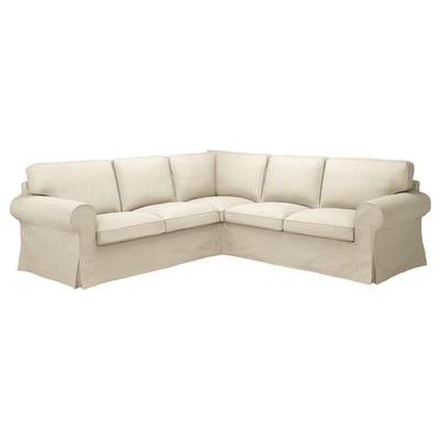 EKTORP l-soffa, beige kilanda tyg, rullade armar, lösa kuddar