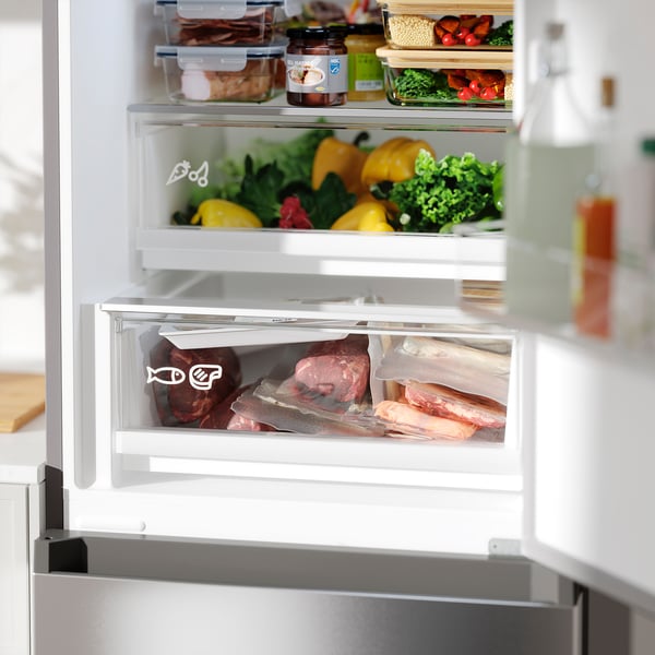 FÖRTOFT Kyl-/frysskåp, IKEA 500 rostfritt stålfärg, 216/118 l