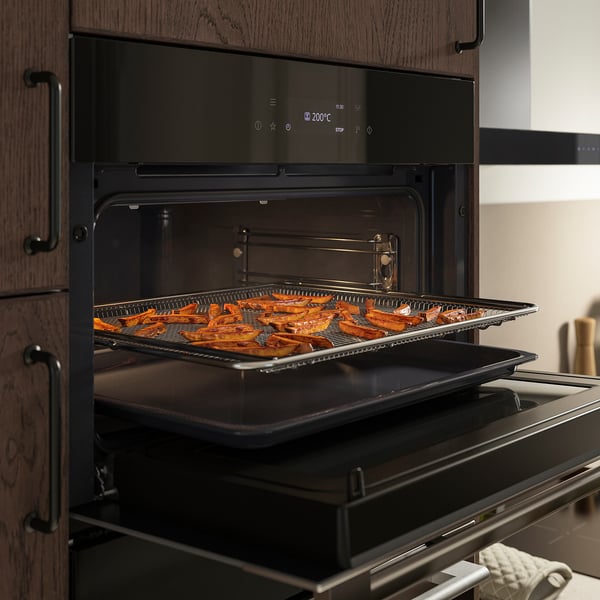 FRILLESBO Varmluftsugn m mikrofunk, varmluftsfritös Grillfunktion/rostfritt stålfärg IKEA 700