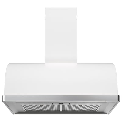 Vit köksfläkt, rundad modern design, LED-lampor.