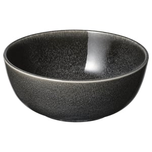 Mörkgrå skål GLADELIG, rund, stengods med reaktiv glasyr, enkel design.