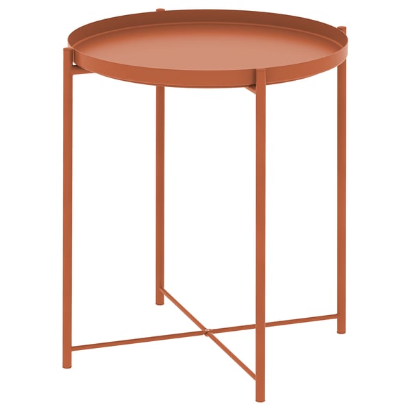 GLADOM sidobord, runt och orange, metall, bricka design , modern form, lätt att bära.
