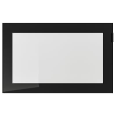 Svart rektangulär glaspanel, elegant och modern design, blank färdig ram, klar glasfront.