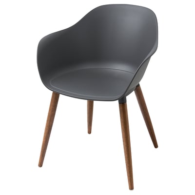 Grå GRÖNSTA-stol, modern designad; Formgjuten säte, träben, armstöd.