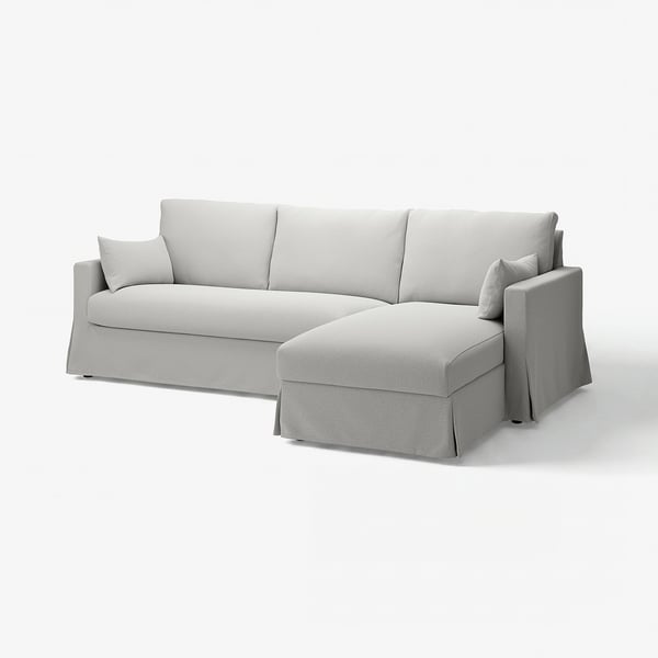 HYLTARP 3-sitssoffa med schäslong, höger, Tallmyra vit/svart