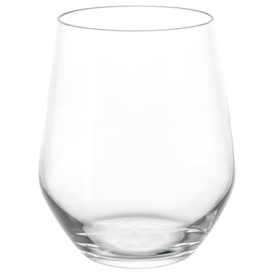 Ett klart vinglas med rund botten som heter IVRIG. Den är tillverkad av glas och har en enkel, elegant design som passar för både vardagsbruk och speciella tillfällen.