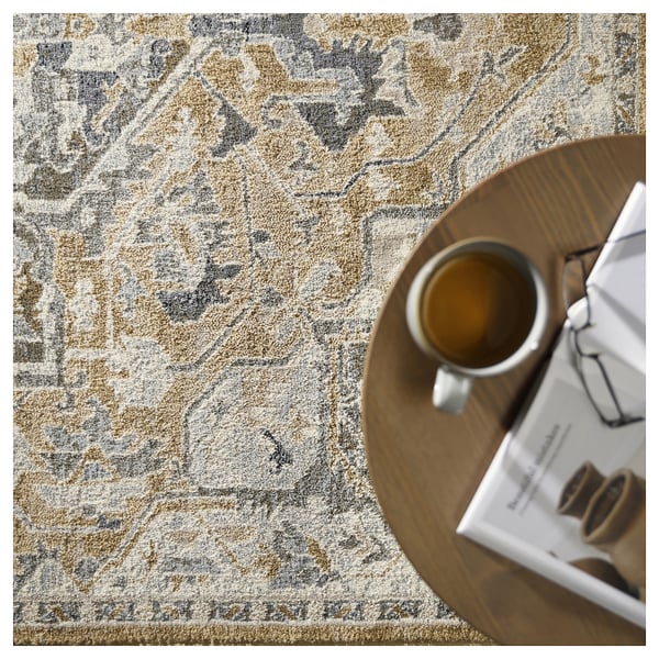 JÄRNVÄG Matta, kort lugg, ornamentmönster beige/mörkbeige, 160x230 cm