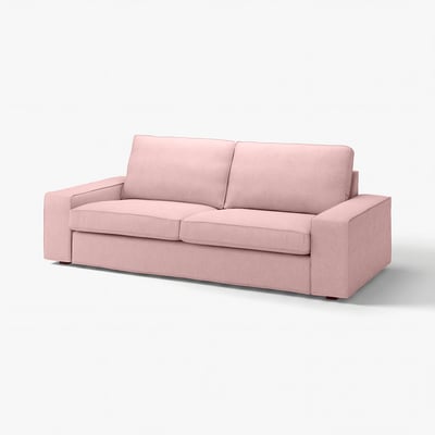 Modern rosa KIVIK-soffa, slank och boxig, återvunnen polyester.