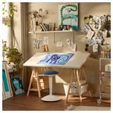 LAGKAPTEN / MITTBACK Skrivbord, vit/björk, 140x60 cm