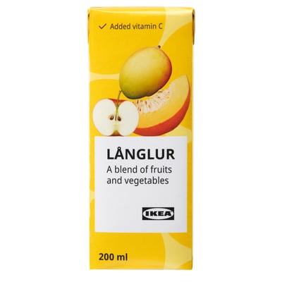Ikea LÅNGLUR låda: mango, pumpa, äppelsmoothie. 200 ml, tillsatt C-vitamin.