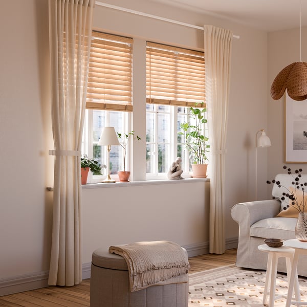 LENDA Gardiner med omtag, 1 par, off-white/med veckband, 140x250 cm