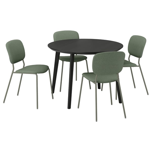 LISABO / VIHALS Bord och 4 stolar, svart/grön Tibbleby grågrön, 105 cm