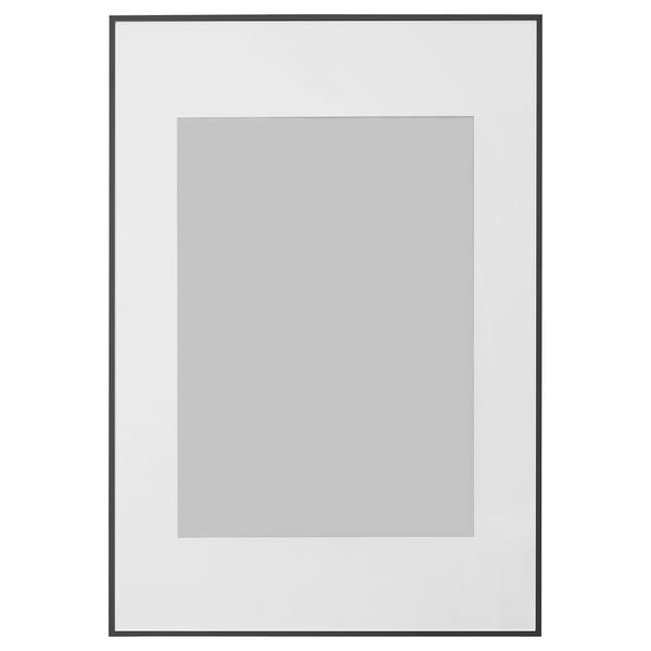 LOMVIKEN tavelram, svart, rektangulär, med grå matt, tunn metallkant.