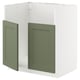 Köksskåpet METOD med grågröna axstaddörrar. Vit bas, fyrkantig form, modern design.