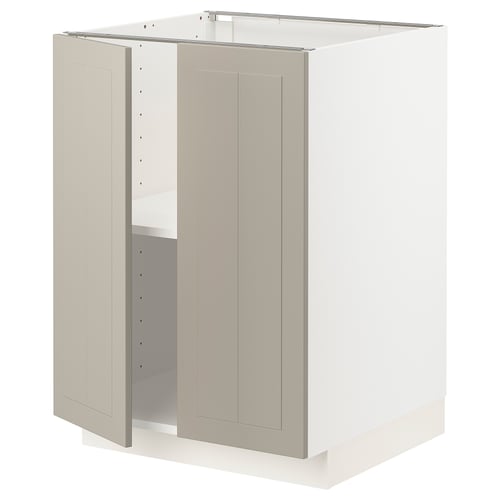 METOD köksbänk i beige. Skåp med två dörrar, rektangulär form med platta paneler, renoverat utseende.