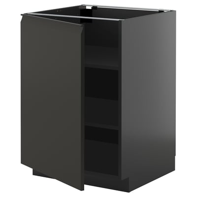 Modernt svart ikea METOD skåp med snyggt handtag och justerbara hyllplan.