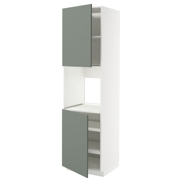 METOD köksskåp, grågrönt, vitt, smal rektangulär form, modern design.