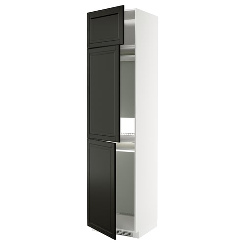 METOD skåp, svart och vitt, högt, 3 dörrar, justerbara hyllplan, modern design.