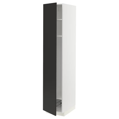 METOD vitt högskåp, svart dörr, justerbar hylla, elegant modern design.