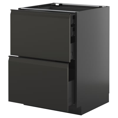 Svart METOD köksskåp, elegant modern design med två öppna lådor, blank yta.