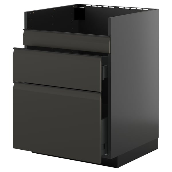 METOD / KNIVSHULT Bnksk f HAVSEN diskb/3 frntr/2 ldr, svartgrå/Upplöv matt antracit, 60x60 cm