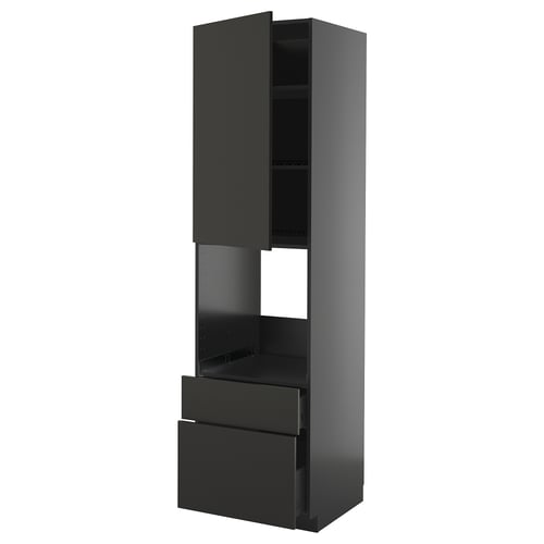 Svart köksdel METOD, modern design med justerbar hylla, två lådor och skåp.