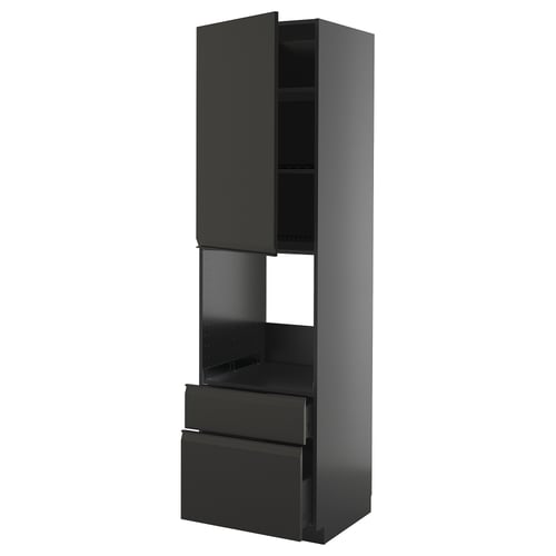 METOD köksmöbel, svart, modern design, hög med lådor, eleganta handtag.