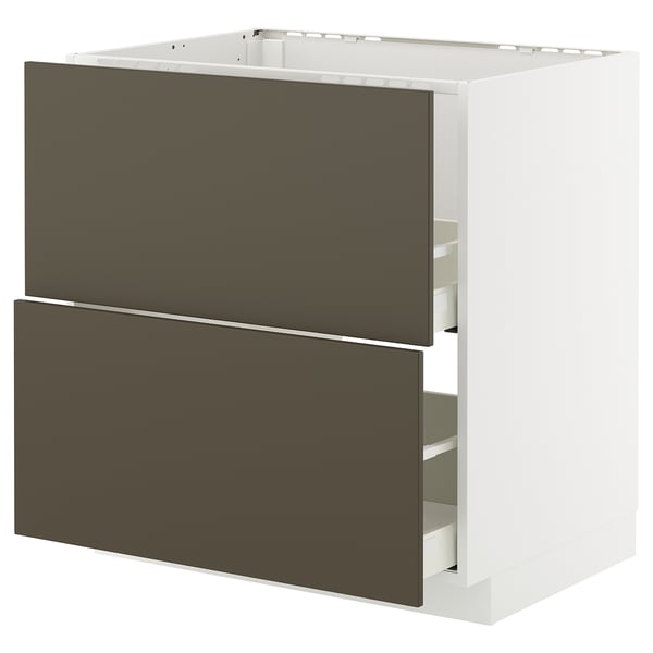 Köksskåpet METOD med mörkbruna lådfronter, vit botten.