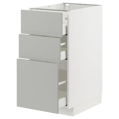 METOD köksskåp - ljusgrå, platt, modern, med 3 lådor.