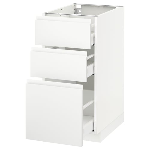 Vit METOD köksenhet, 3 lådor, modern minimalistisk design, slät yta.