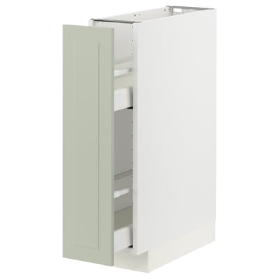 METOD köksskåp, grönt, med utdragbar låda, vita och gröna färger, rektangulär form, modern design.