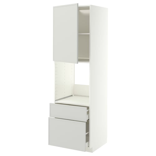 METOD / MAXIMERA Högsk f ugn m dr/2 fr/1 m/1 h låda, vit/Aspudden ljusgrå, 60x60x200 cm