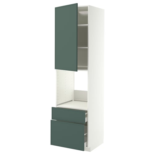 METOD / MAXIMERA Högsk f ugn m dr/2 fr/1 m/1 h låda, vit/Aspudden mörk grågrön, 60x60x220 cm