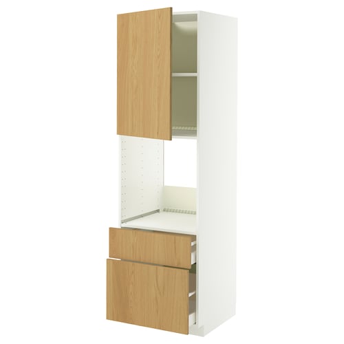 METOD / MAXIMERA Högsk f ugn m dr/2 fr/1 m/1 h låda, vit/Sinarp ekfaner, 60x60x200 cm