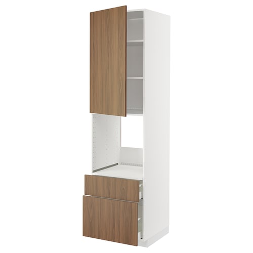 Vit METOD köksmöbel med lådor och dörr i valnöt, elegant design.