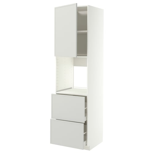 METOD / MAXIMERA Högsk f ugn m dr/2frnt/2 höga lådor, vit/Aspudden ljusgrå, 60x60x220 cm
