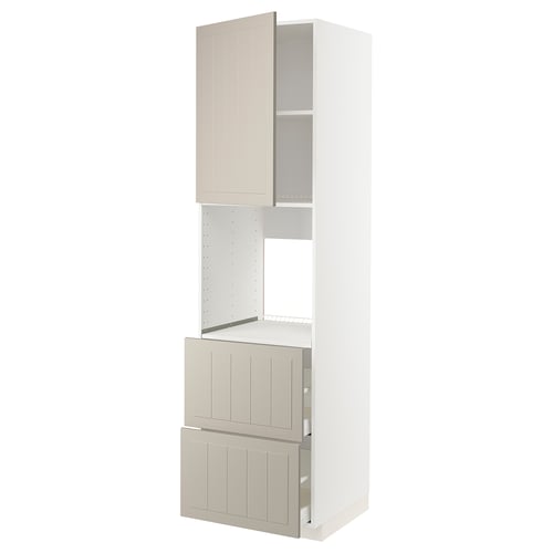 Ikea METOD köksbänk i beige med dörrar, lådor och flyttbara hyllor.